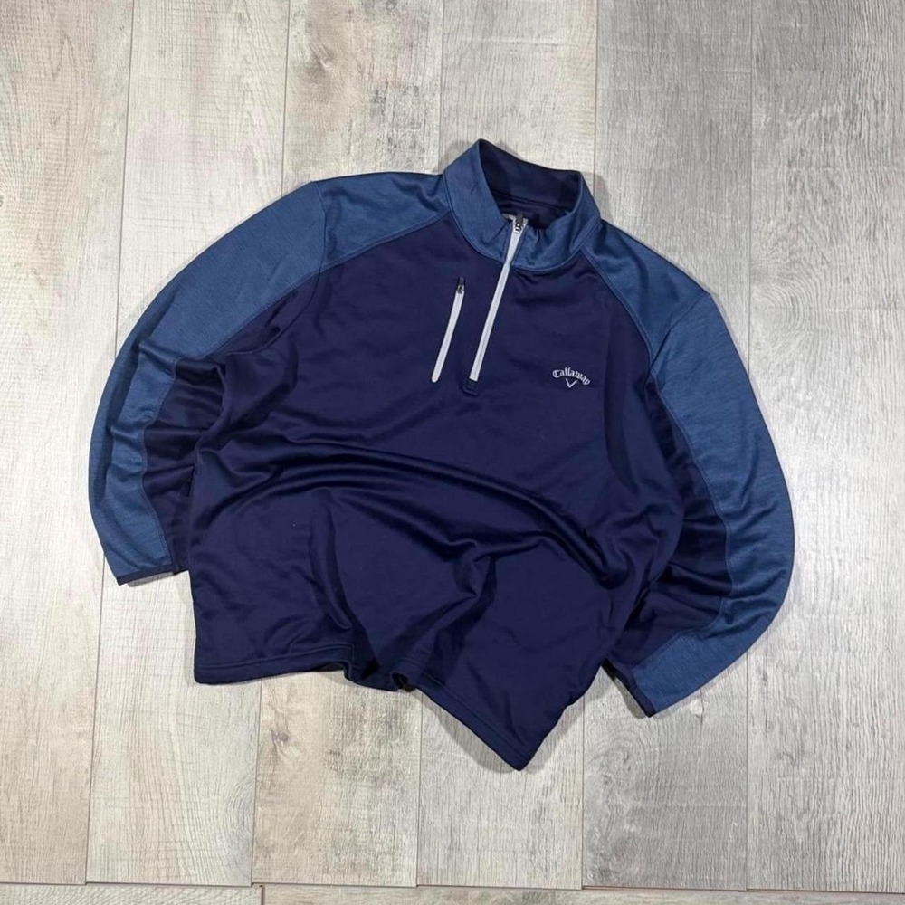 Y2K striped 2 tone navy blue callaway golfing quarter zip athletic sweatshirt